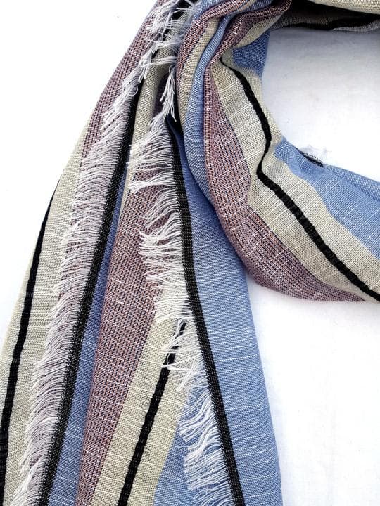 Striped Linen Cotton Blend Scarf