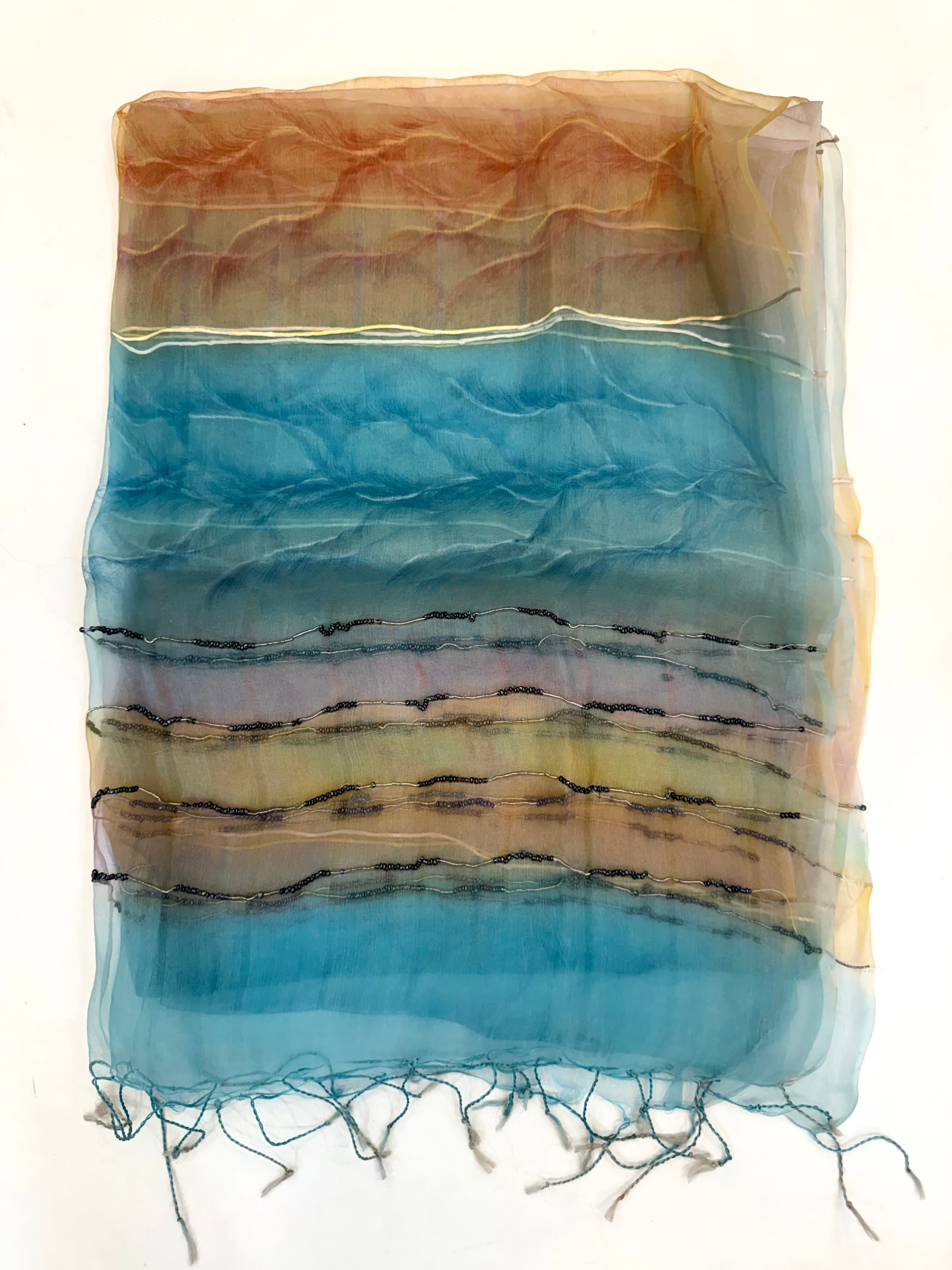Sea blue sequence silk scarf