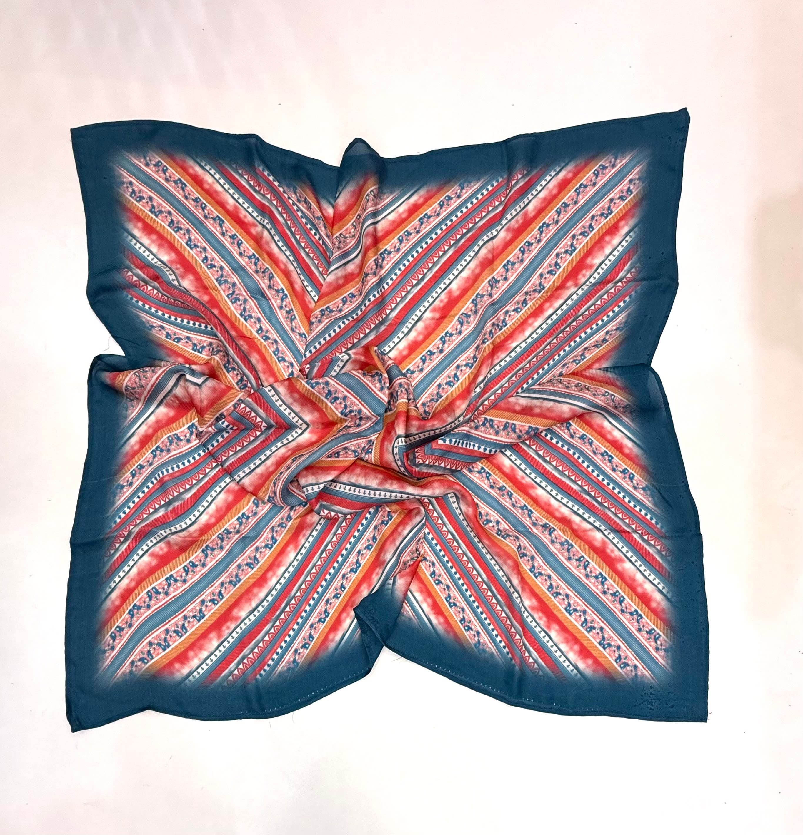 Navy Coral Heritage Silk Scarf